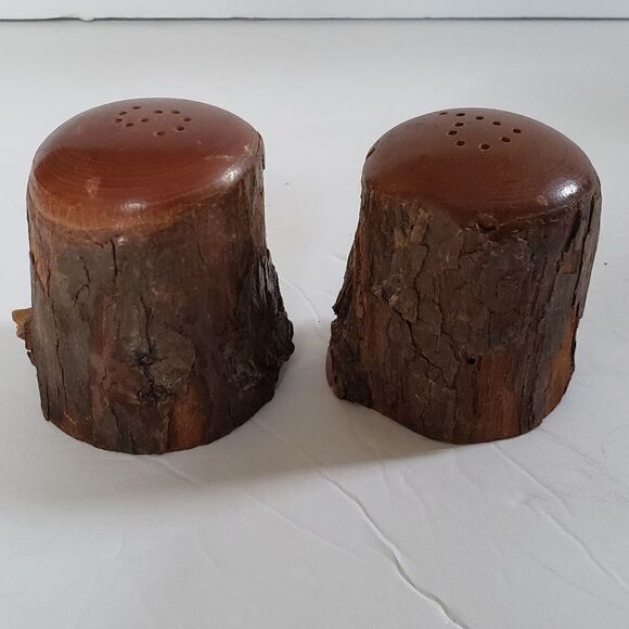 Natural Bark Wood Salt & Pepper Shakers - Picture 8 of 10